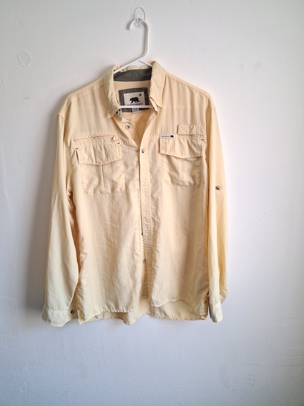 Dakota Grizzly Shirt Mens M Yellow Solid Long Sleeve Button Up Vented Fishing